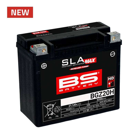 Batería precargada modelo MAX-BGZ20H, sin mantenimiento y lista para instalar en tu moto