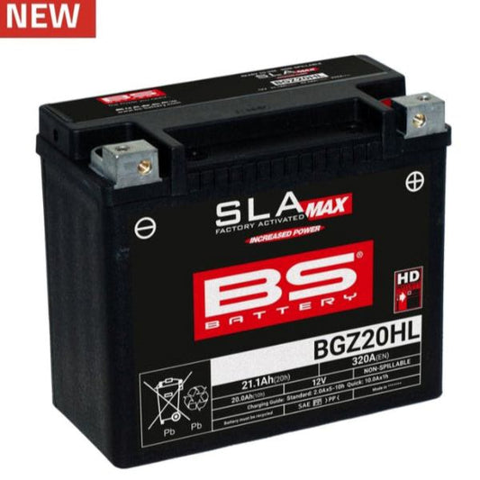 Batería precargada modelo MAX-BGZ20HL, sin mantenimiento y lista para instalar en tu moto