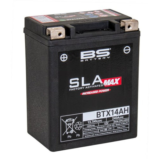 Batería precargada modelo MAX-BTX14AH-FA, sin mantenimiento y lista para instalar en tu moto