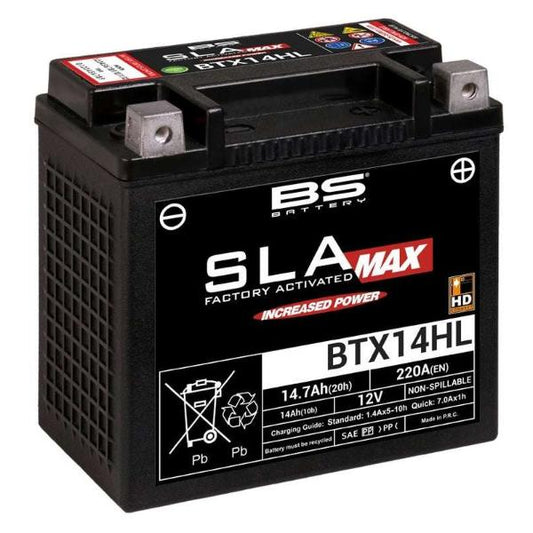 Batería precargada modelo MAX-BTX14HL-FA, sin mantenimiento y lista para instalar en tu moto, más potencia