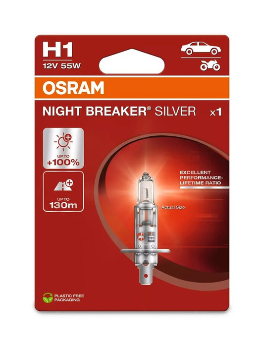 Bombilla OSRAM Night Breaker Silver H1 12V /55W - X1 - MOTO ATELIER