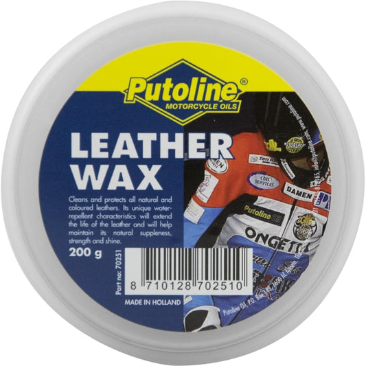 Cera para cuero Putoline Leather Wax 200g, protección e impermeabilización para ropa y accesorios de moto