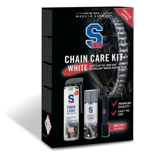 Kit para el cuidado de la cadena de tu moto marca S100 Chain care kit white