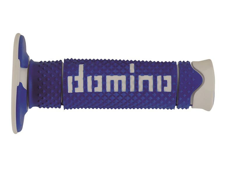 PUÑOS DOMINO DSH OFF ROAD CERRADOS D 22 MM L 120 MM PARA MOTOCICLETA EN COLOR AZUL Y BLANCO