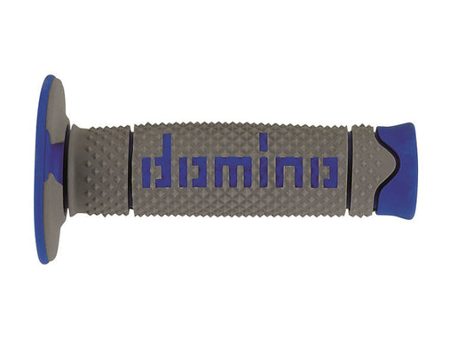 PUÑOS DOMINO DSH OFF ROAD CERRADOS D 22 MM L 120 MM PARA MOTOCICLETA COLOR GRIS Y AZUL