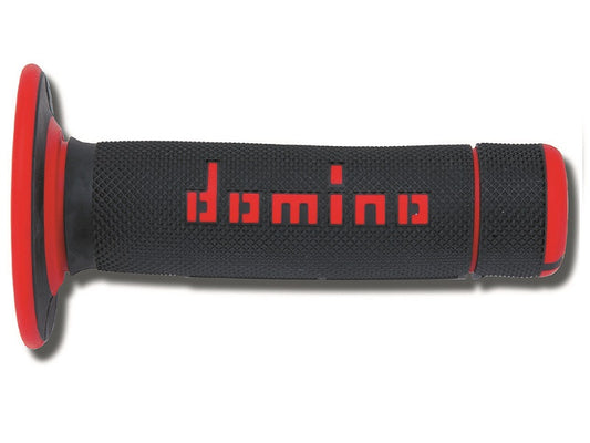 PUÑOS DOMINO OFF ROAD CERRADOS D 22 MM L 118 MM MOTOCICLETA COLOR NEGRO Y ROJO