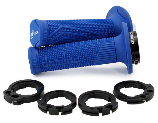 Puños Domino D100 Off Road D-Lock con fijación Lock-On en color azul para motocicleta