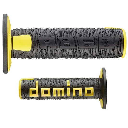 Puños Domino Off Road RPS cerrados de 22 mm y 120 mm para motocicleta color negro y amarillo