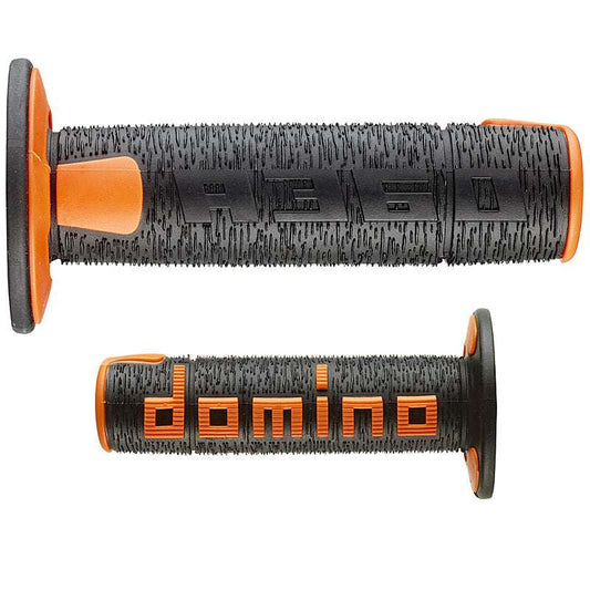 Puños Domino Off Road RPS cerrados de 22 mm y 120 mm para motocicleta color negro y naranja