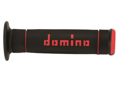 PUÑOS DOMINO TRIAL CERRADOS D 22 MM L 125 MM color negro y rojo para motocicleta